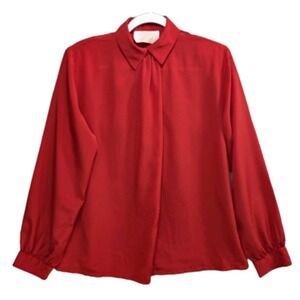 Vtg 80s Pendleton Country Sophisticates Blouse Womens 10 Top Preppy Red Pleated‎